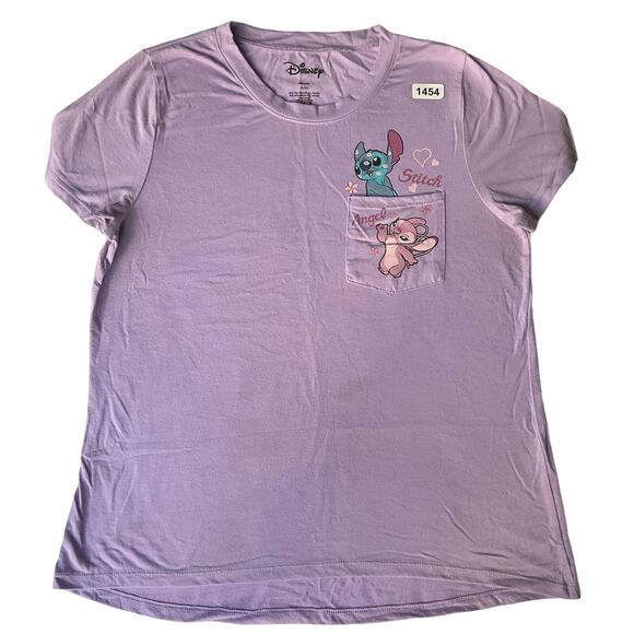 Disney Girl’s Short Sleeve T-shirt size XL, Purple, Stitch & Angel - Picture 1 of 9